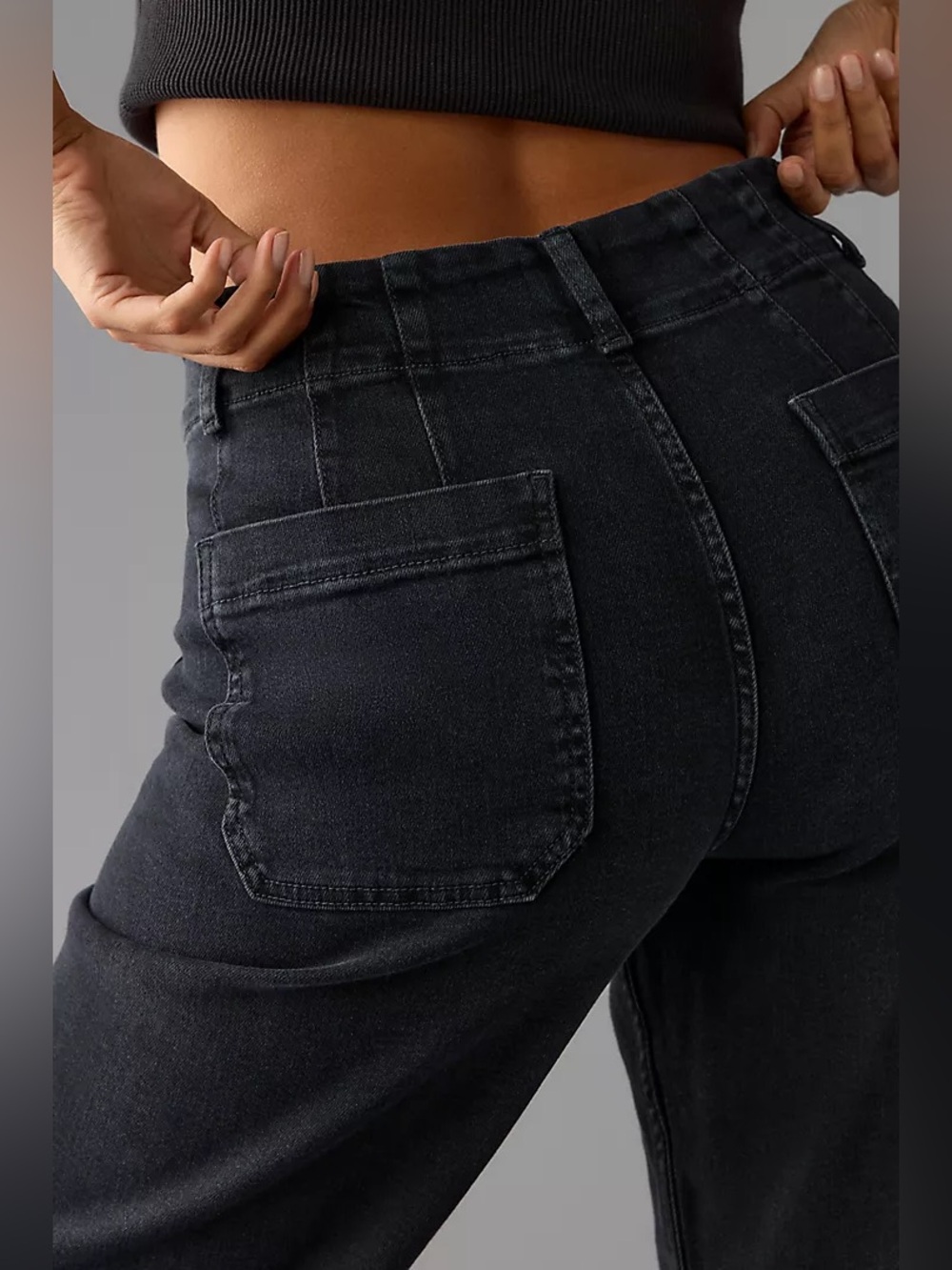 Anthropologie Maeve Colette Washed Black Denim Wide Leg Cropped Jeans 27 - Picture 4 of 15